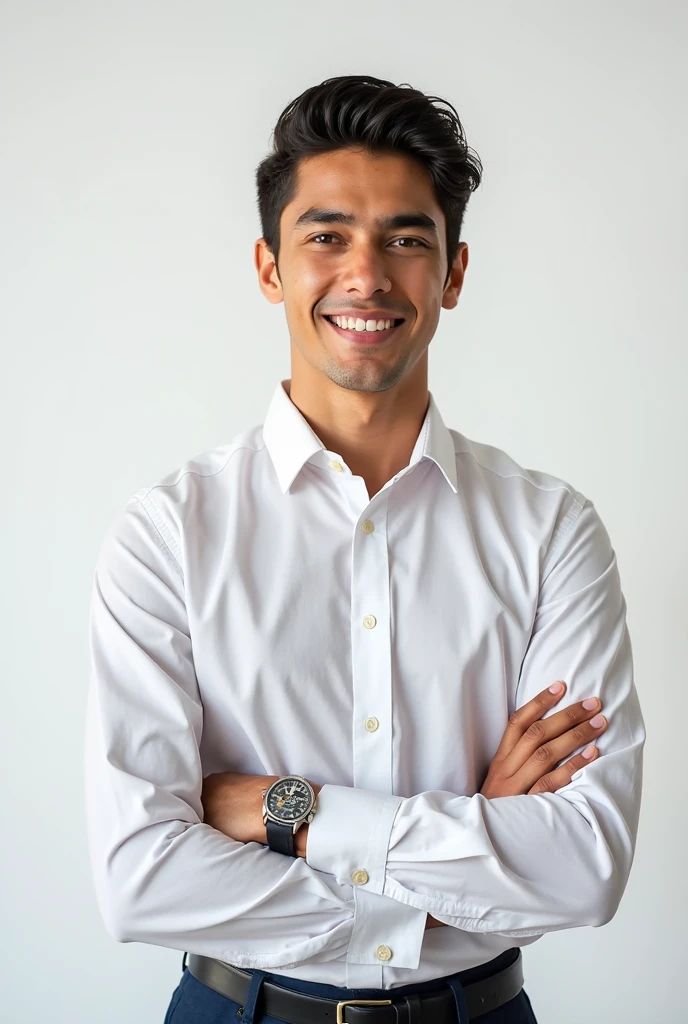 Formal photo of young Latino man on white background (1)